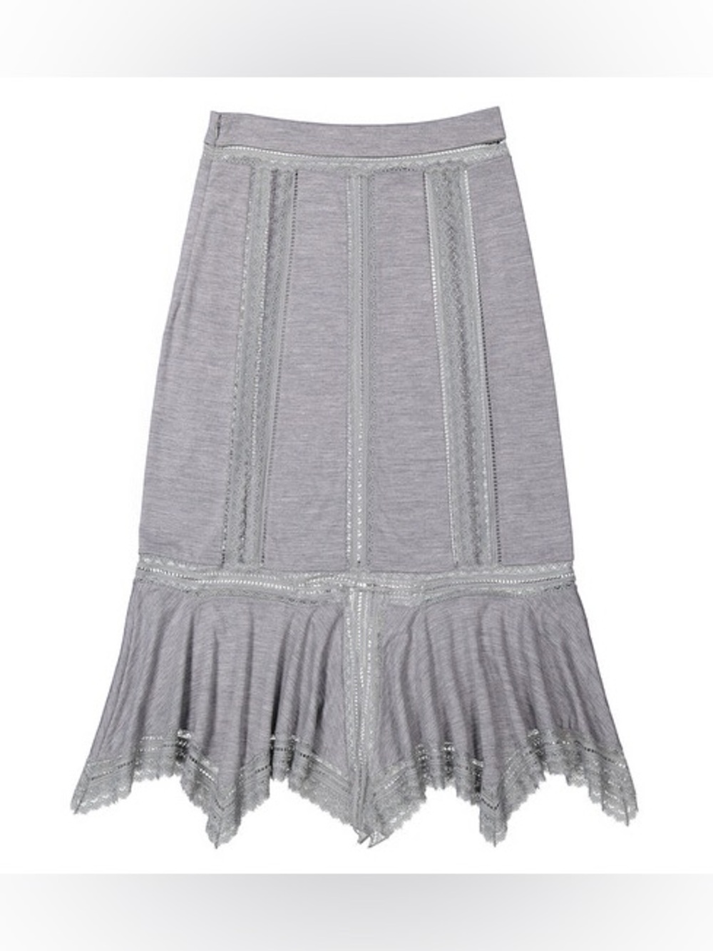 NWT Burberry Lace Trimmed Wool Jersey Midi Skirt Grey - Picture 8 of 16